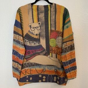 Polar Bear Sweater Womens Large Wool Blend Whimsical Knitting Cozy Quirky